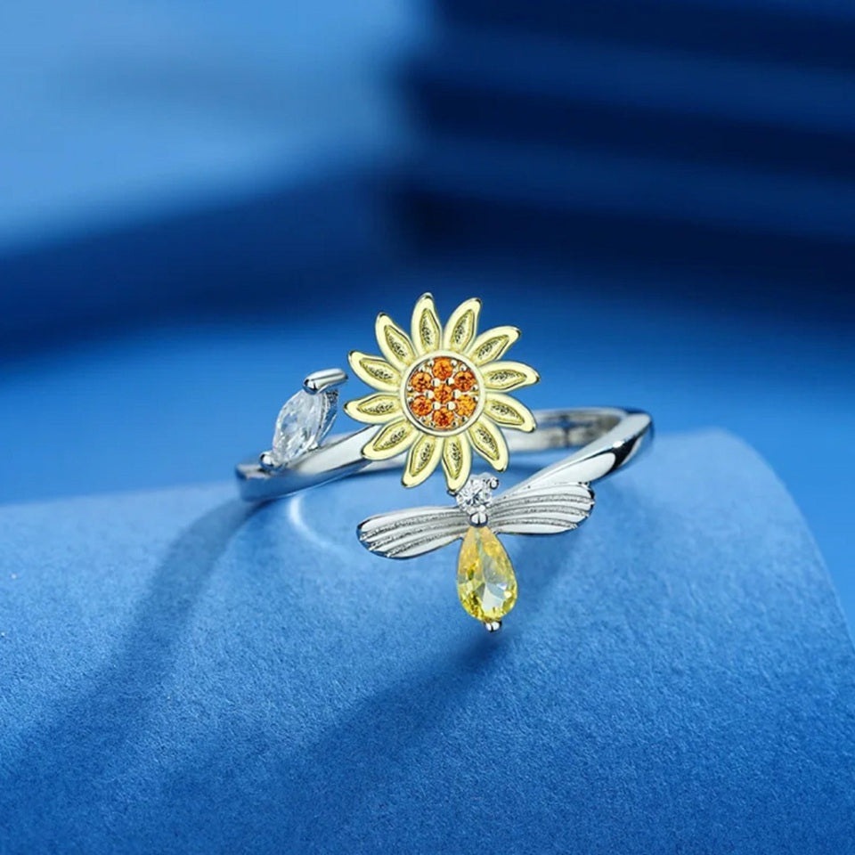Bague Rotative Tournesol et Abeille