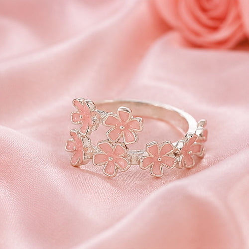 Bague en Fleurs Émaillées Rose Pâle