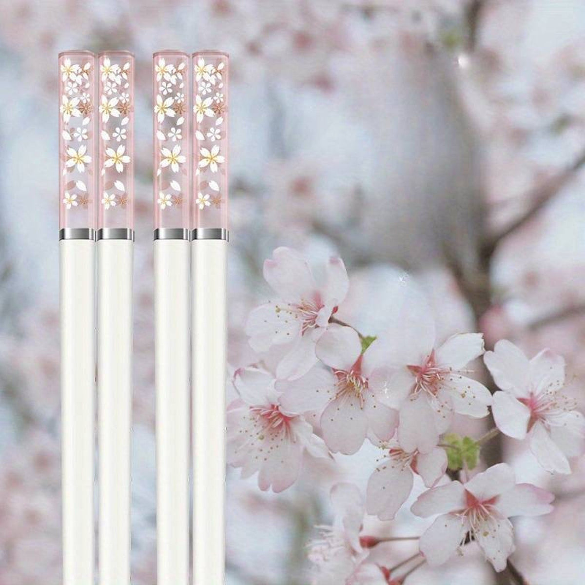 Baguettes en Plastique transparent à Fleurs de Sakura