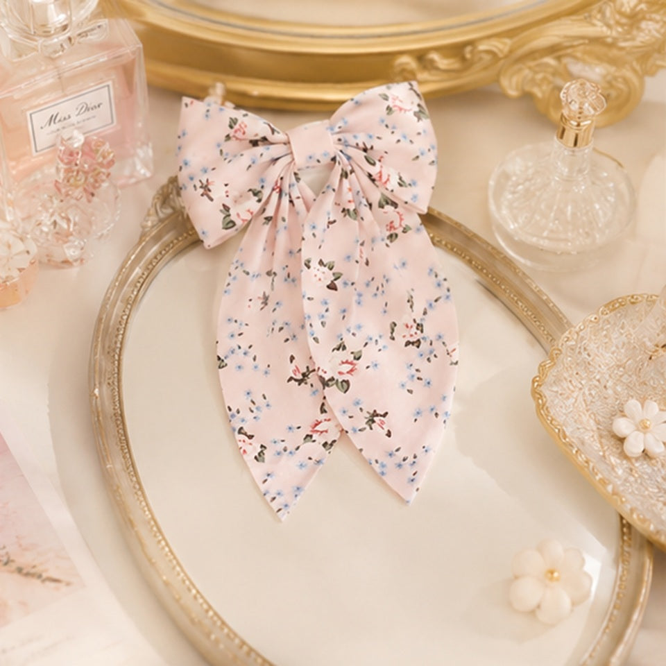 Grand Nœud Cheveux Rose Pâle Fleuri Romantique