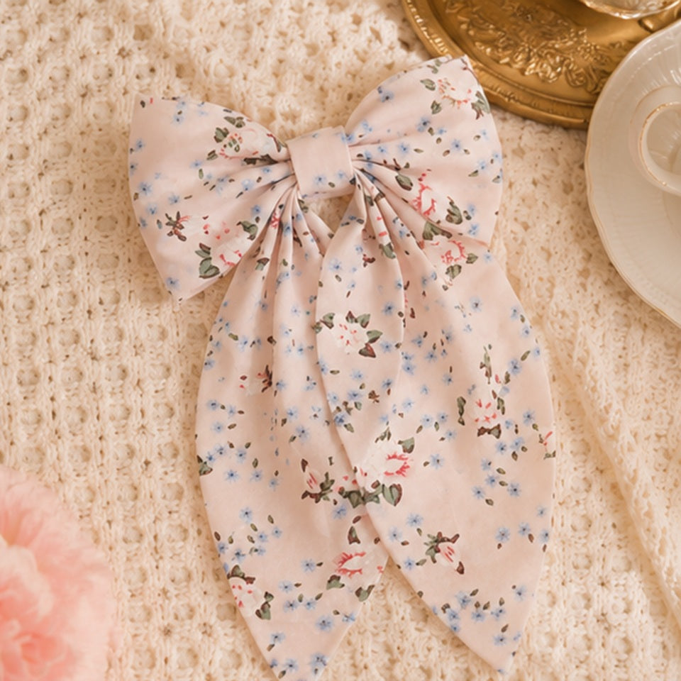 Grand Nœud Cheveux Rose Pâle Fleuri Romantique