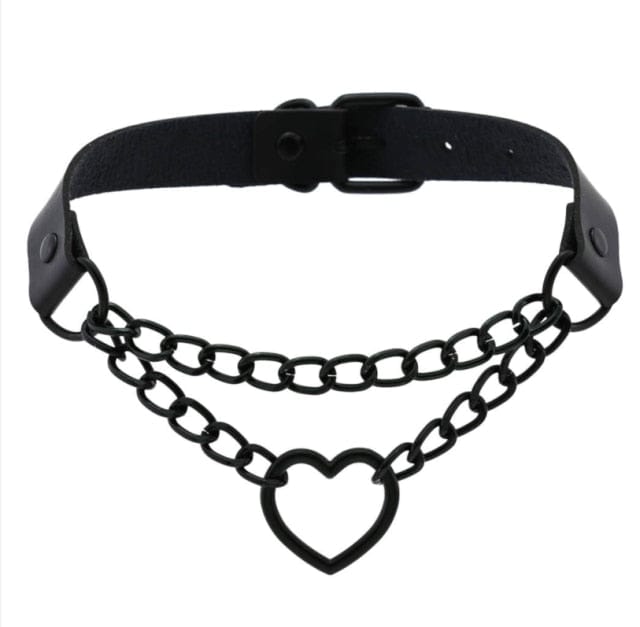 Collier Ras-Du-Cou Chaîne Cœur Noir Kawaii - Câlin Kawaii