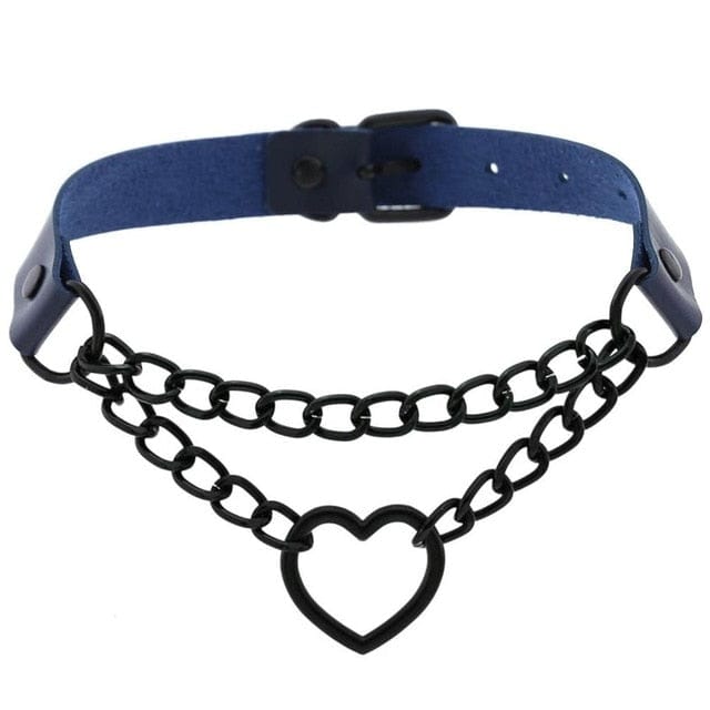 Collier Ras-Du-Cou Chaîne Cœur Noir Kawaii - Câlin Kawaii