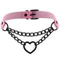 Choker en Simili Cuir Rose Pâle avec Cœur et Chaînes Noires