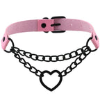 Choker en Simili Cuir Rose Pâle avec Cœur et Chaînes Noires