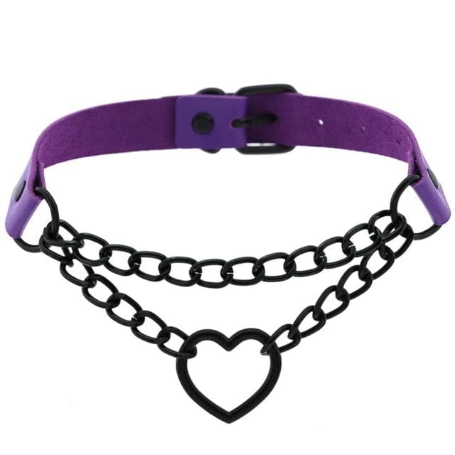 Collier Ras-Du-Cou Chaîne Cœur Noir Kawaii - Câlin Kawaii