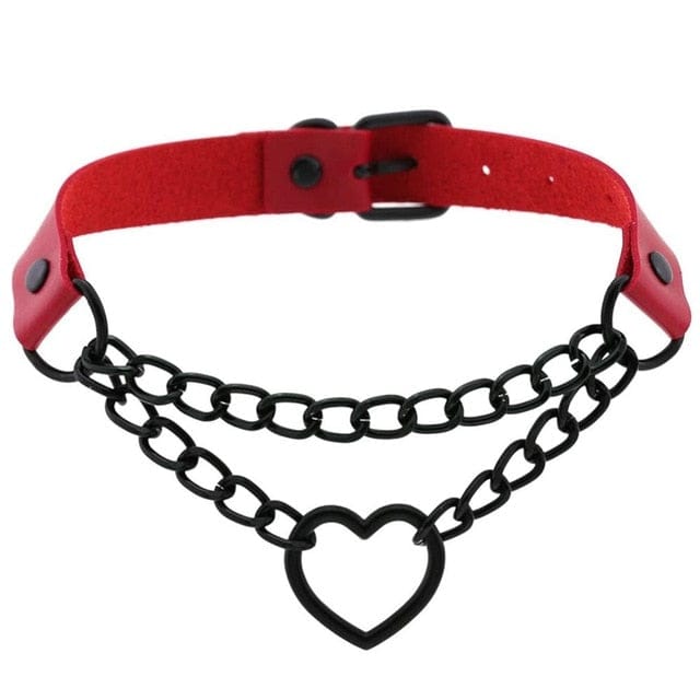 Collier Ras-Du-Cou Chaîne Cœur Noir Kawaii - Câlin Kawaii