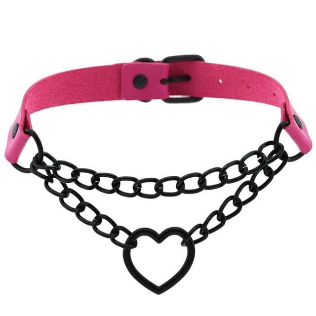 Collier Ras-Du-Cou Chaîne Cœur Noir Kawaii - Câlin Kawaii