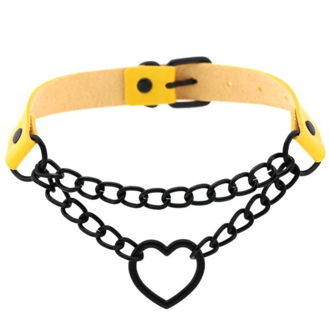Collier Ras-Du-Cou Chaîne Cœur Noir Kawaii - Câlin Kawaii