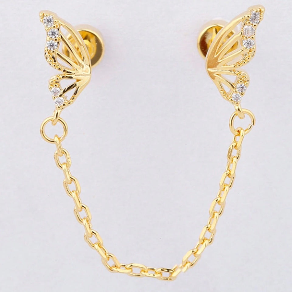 Boucles d'Oreilles Papillons Dorés au Strass
