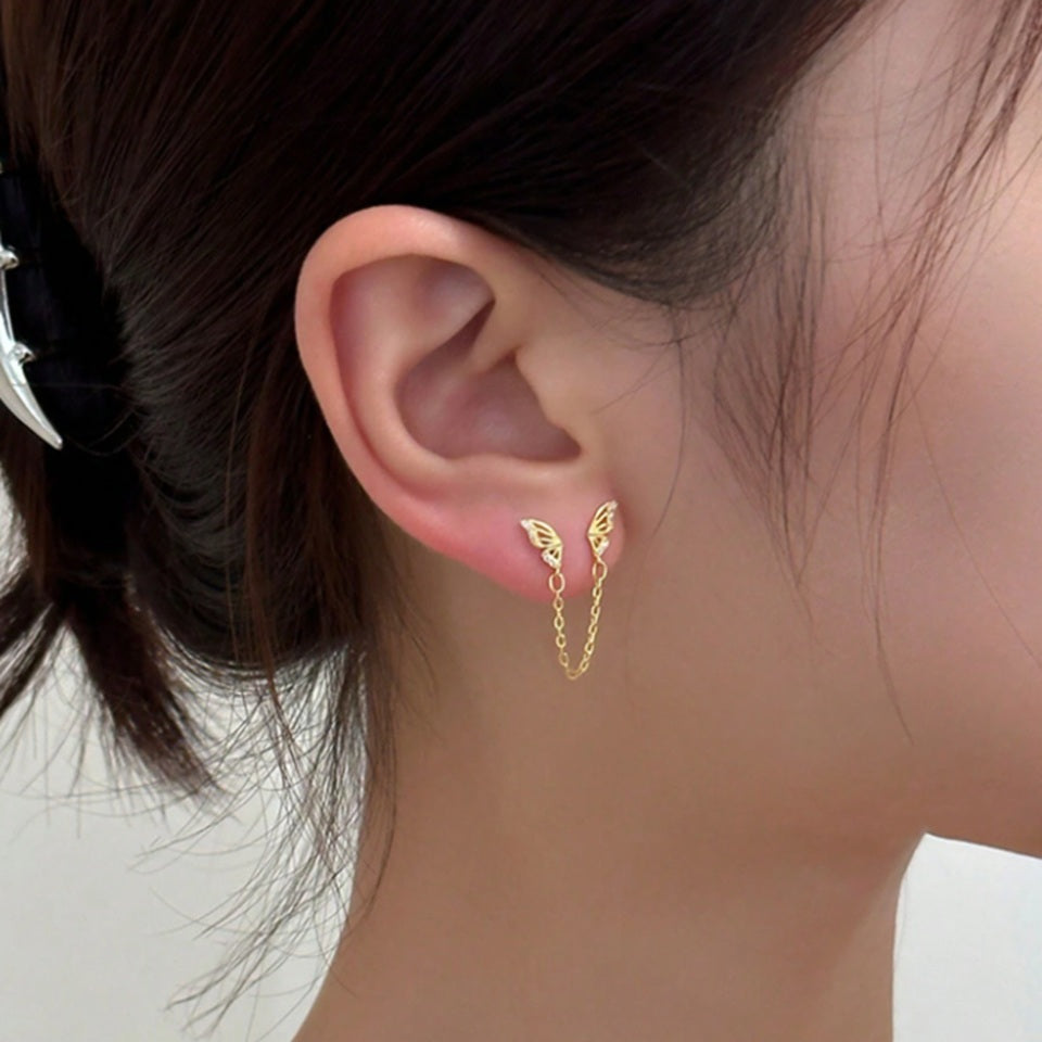Boucles d'Oreilles Papillons Dorés au Strass
