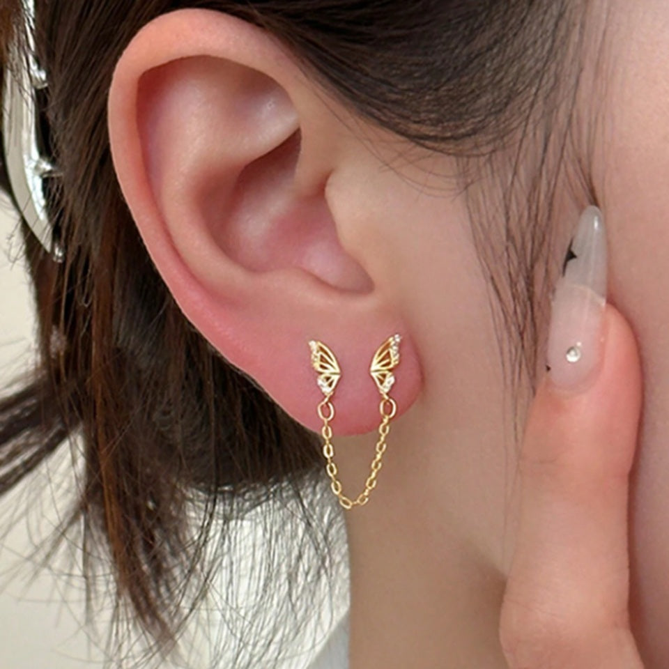 Boucles d'Oreilles Papillons Dorés au Strass