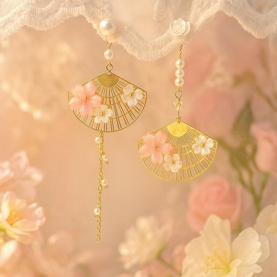 Boucles d'Oreilles Fleur de Sakura Éventail