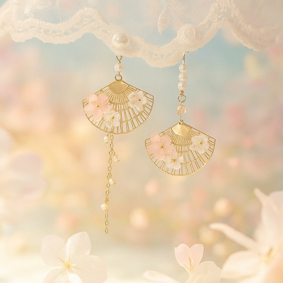 Boucles d'Oreilles Fleur de Sakura Éventail