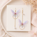 Boucles d'Oreilles Pendantes Papillon Irisé Dorées