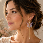 Boucles d'Oreilles Pendantes Papillon Irisé Dorées