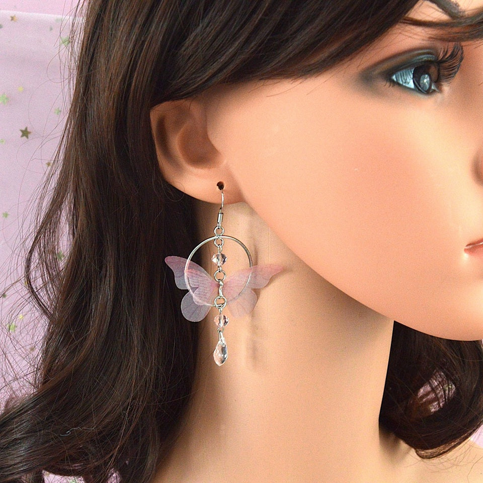 Boucles d'oreilles Papillon Rose