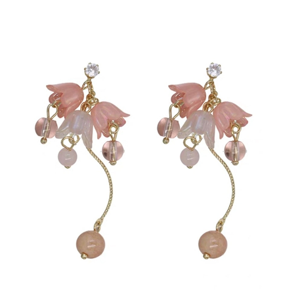 Boucles d'Oreilles Fleurs Perlées en Cascade
