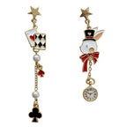 Boucles d'Oreilles Lapin Blanc et Cartes à Jouer