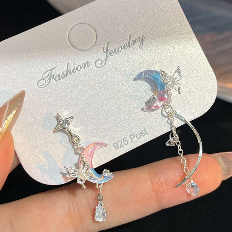 Boucles d'Oreilles Lunes et Papillons Bicolores