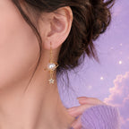Boucles d'Oreilles Asymétriques Lune Étoile et Perles
