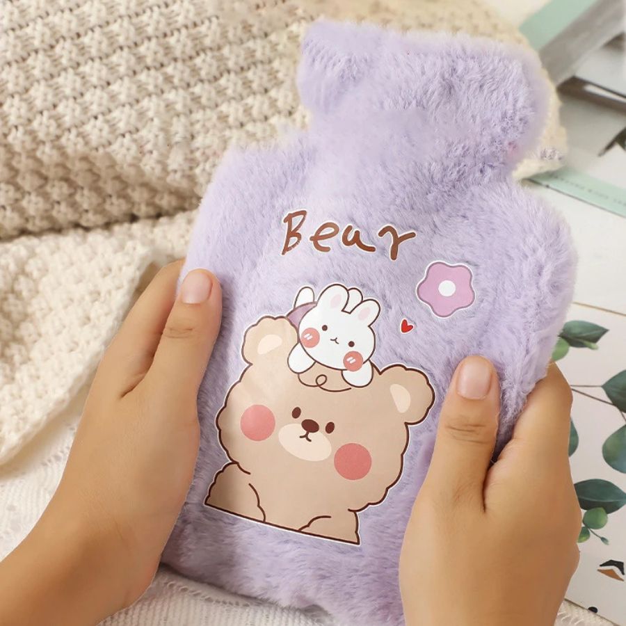 Bouillotte en Peluche Lilas avec Ours et Lapin Kawaii