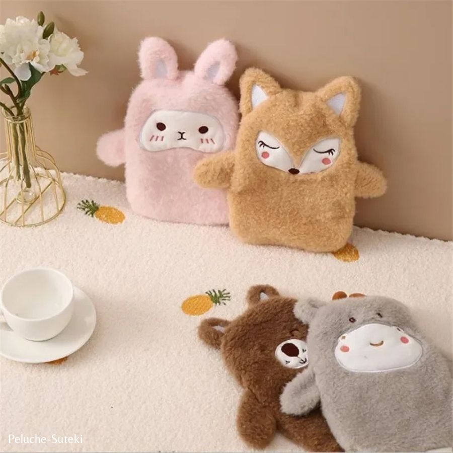Bouillotte en Peluche Lapin Rose Pâle au Visage Kawaii