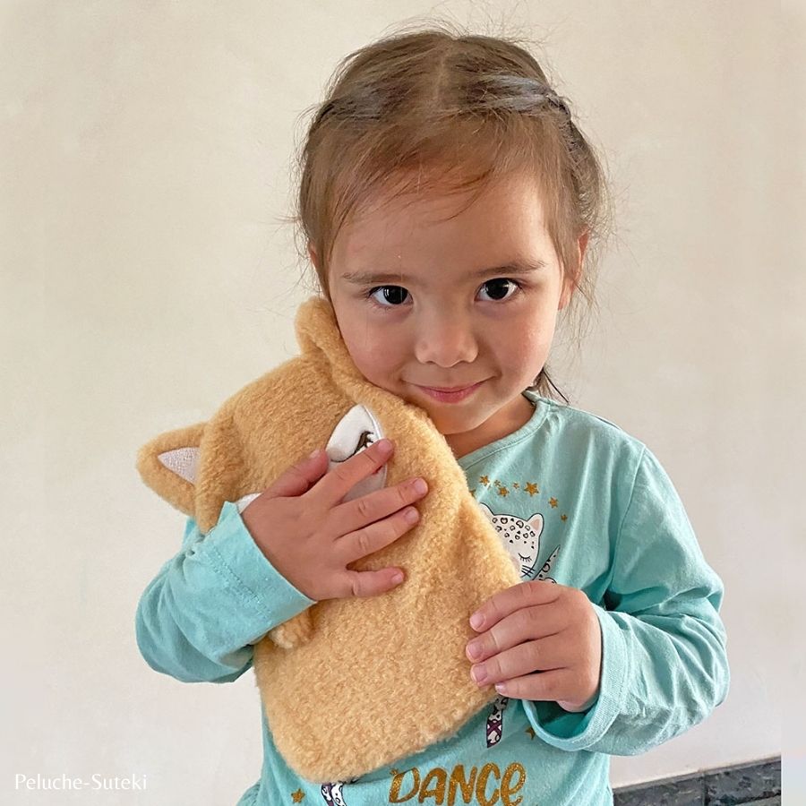 Bouillotte en Peluche Lapin Rose Pâle au Visage Kawaii