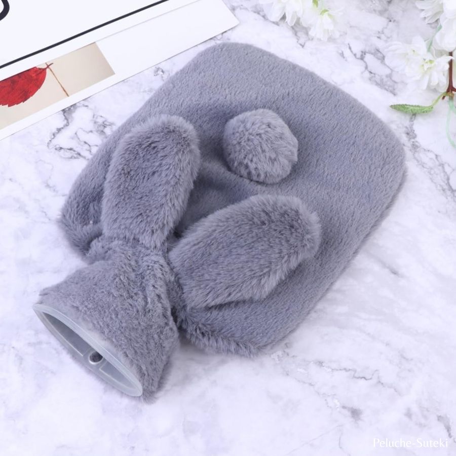 Housse de Bouillotte en Peluche Lapin Gris