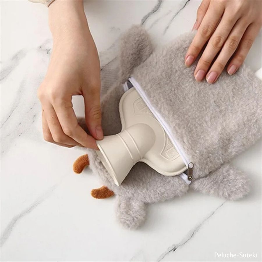 Bouillotte en Peluche Lapin Rose Pâle au Visage Kawaii