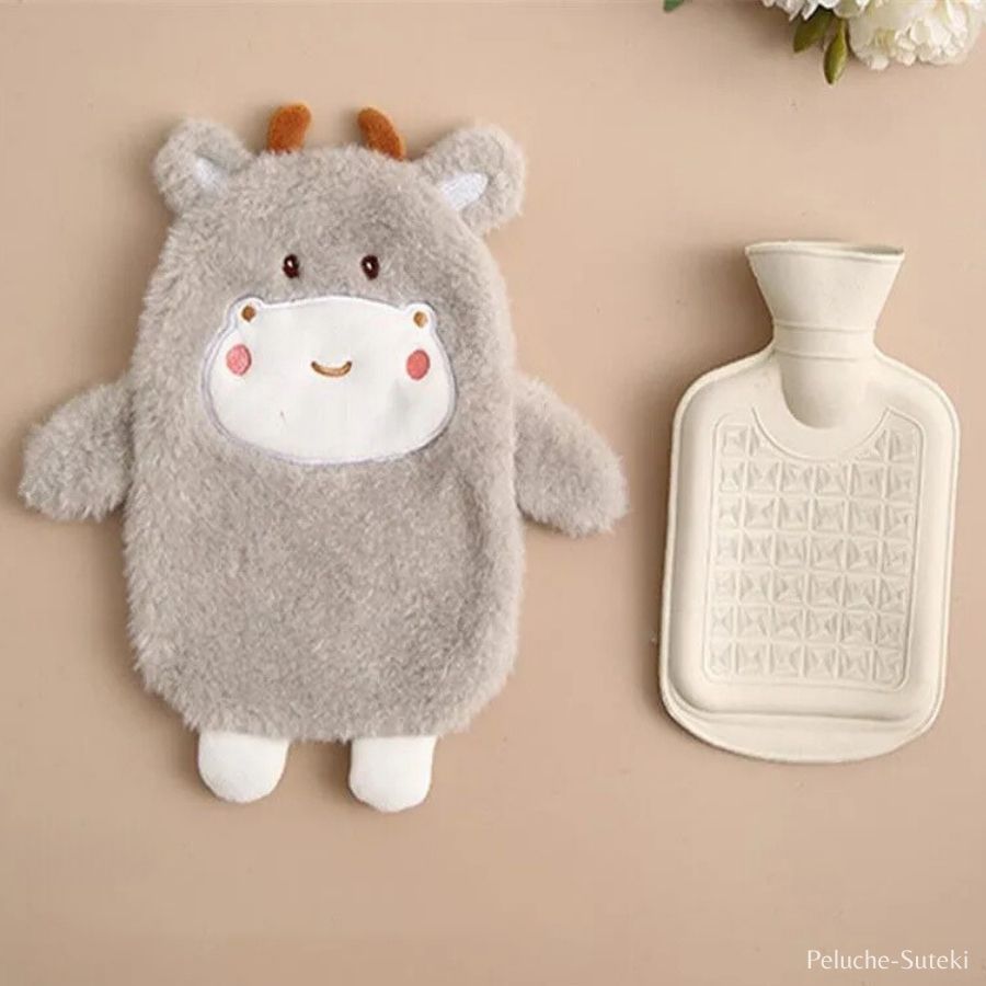 Bouillotte en Peluche Grise à Petites Cornes