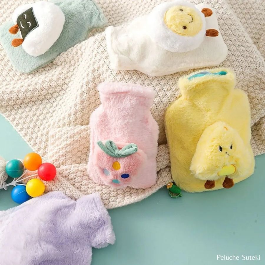 Bouillotte en Peluche Vert Menthe à Onigiri Souriant