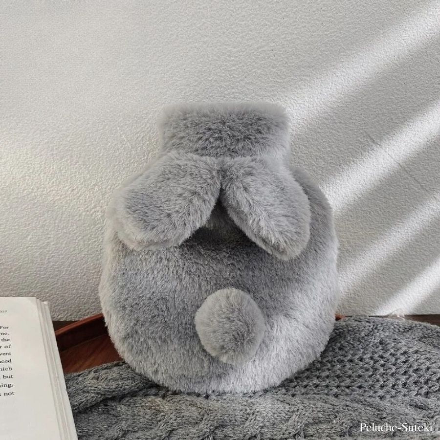 Housse de Bouillotte en Peluche Lapin Gris