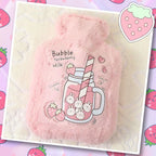 Bouillotte en Peluche Rose Pâle Fraises et Lapins