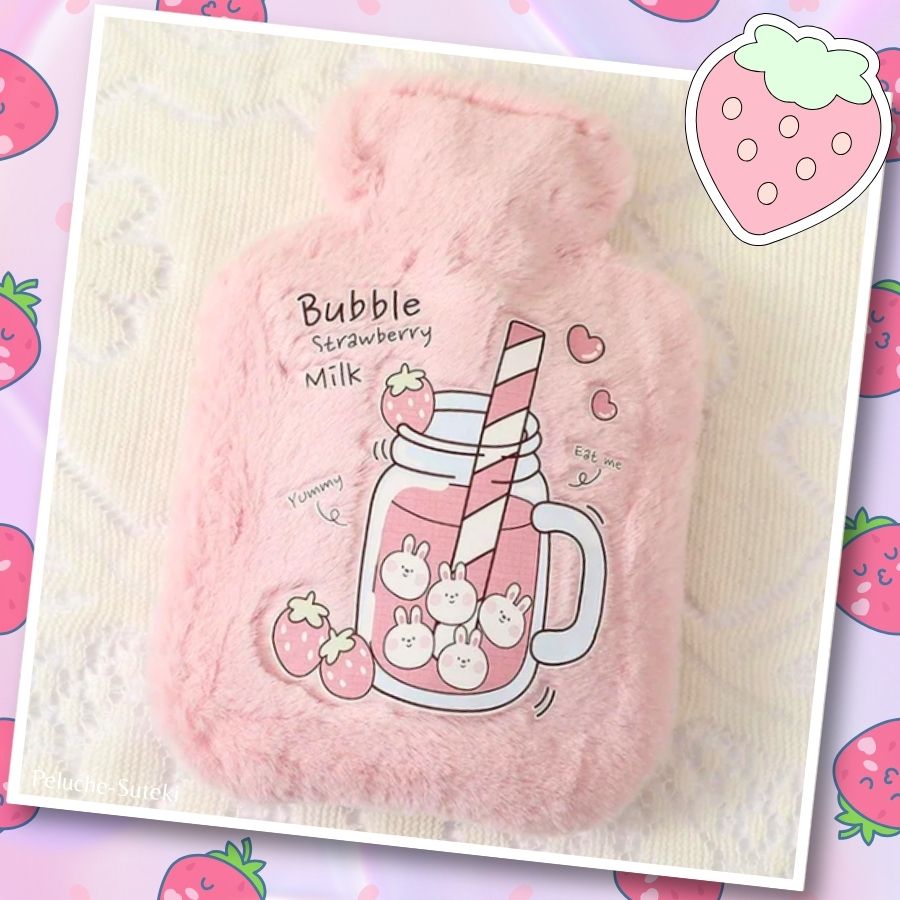 Bouillotte en Peluche Rose Pâle Fraises et Lapins