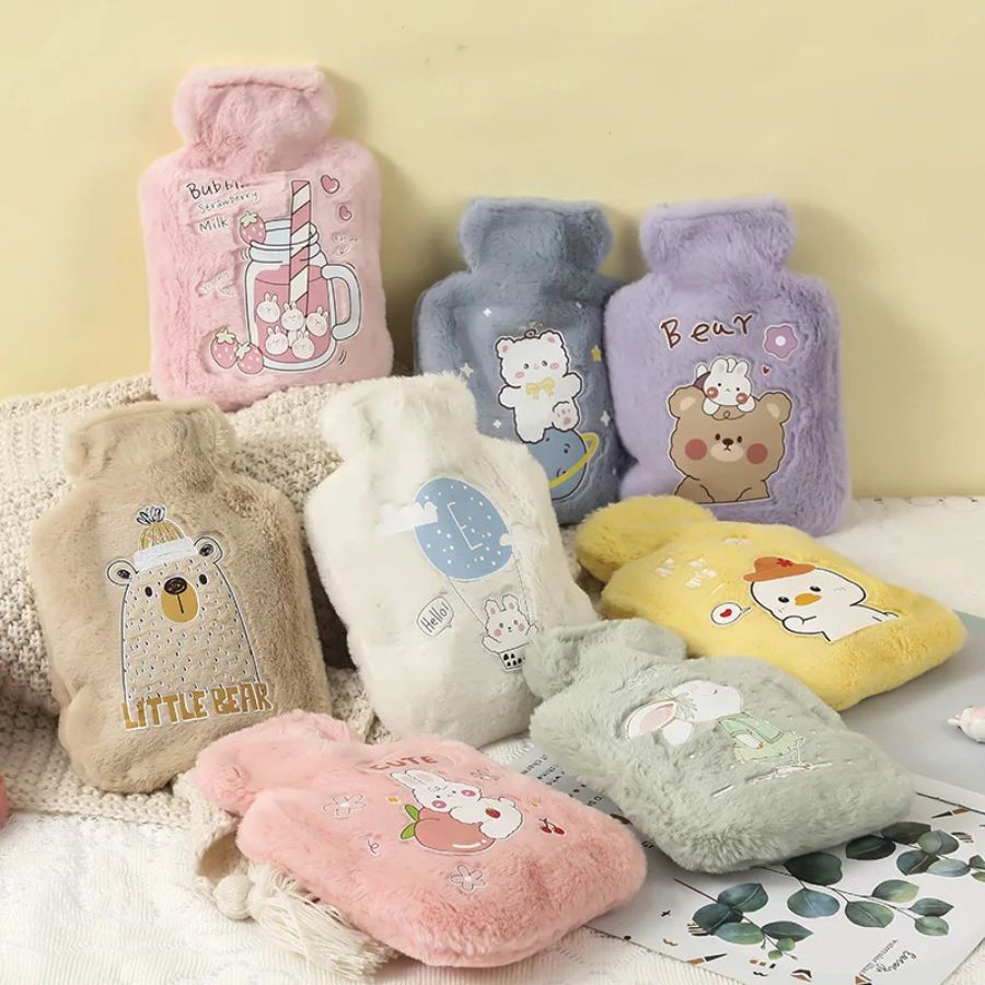 Bouillotte en Peluche Rose Pâle Fraises et Lapins