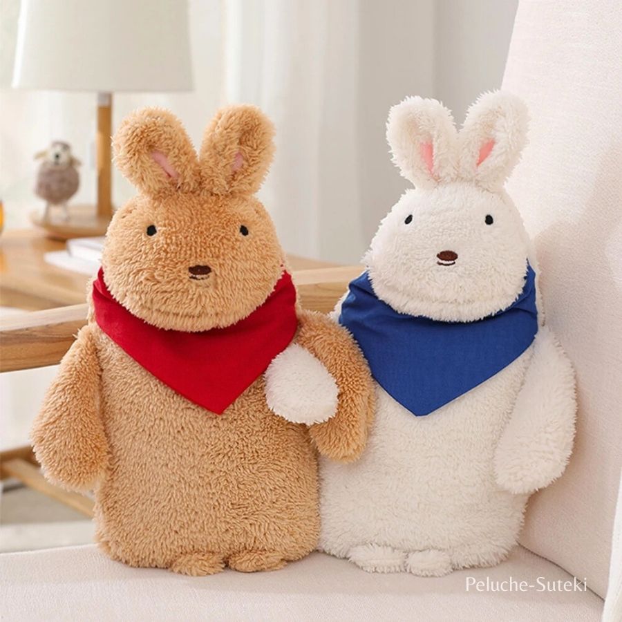 Bouillotte en Peluche Lapin Blanc avec Écharpe Bleue