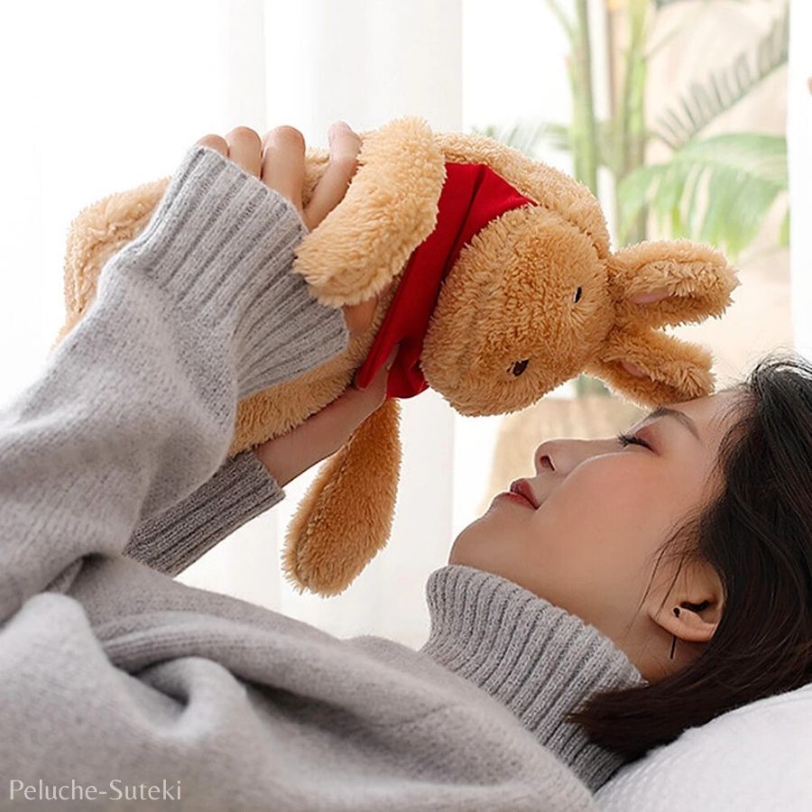 Bouillotte en Peluche Lapin Blanc avec Écharpe Bleue