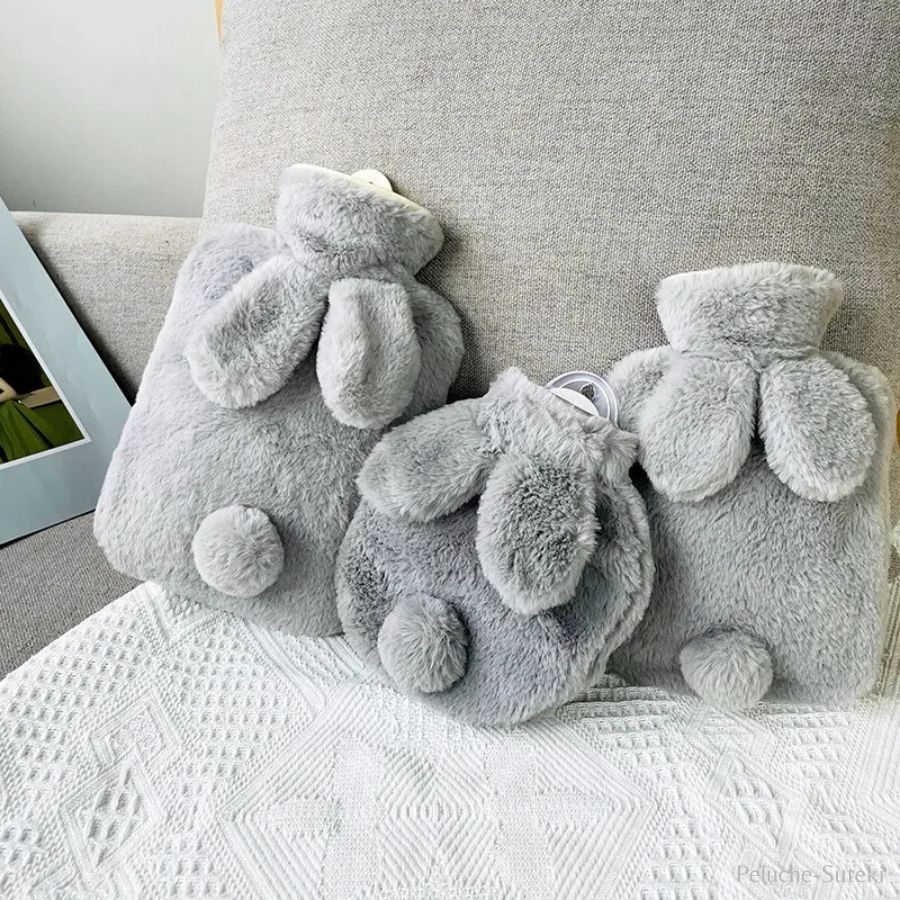 Housse de Bouillotte en Peluche Lapin Gris