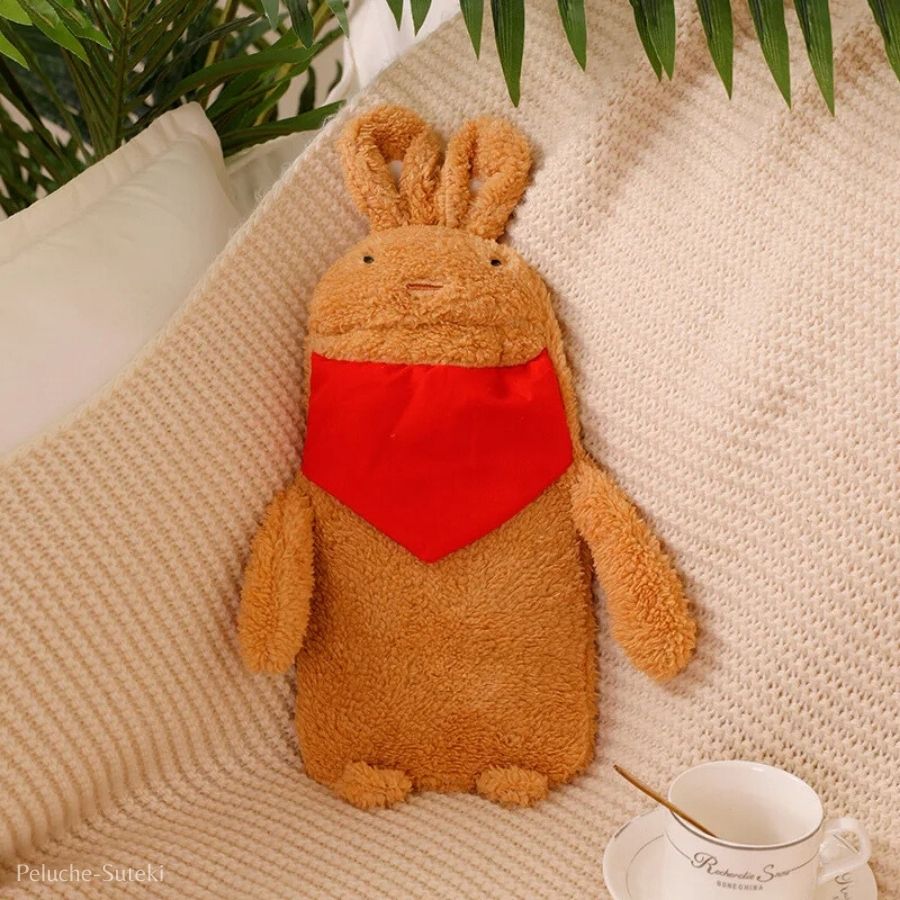 Bouillotte en Peluche Lapin Blanc avec Écharpe Bleue
