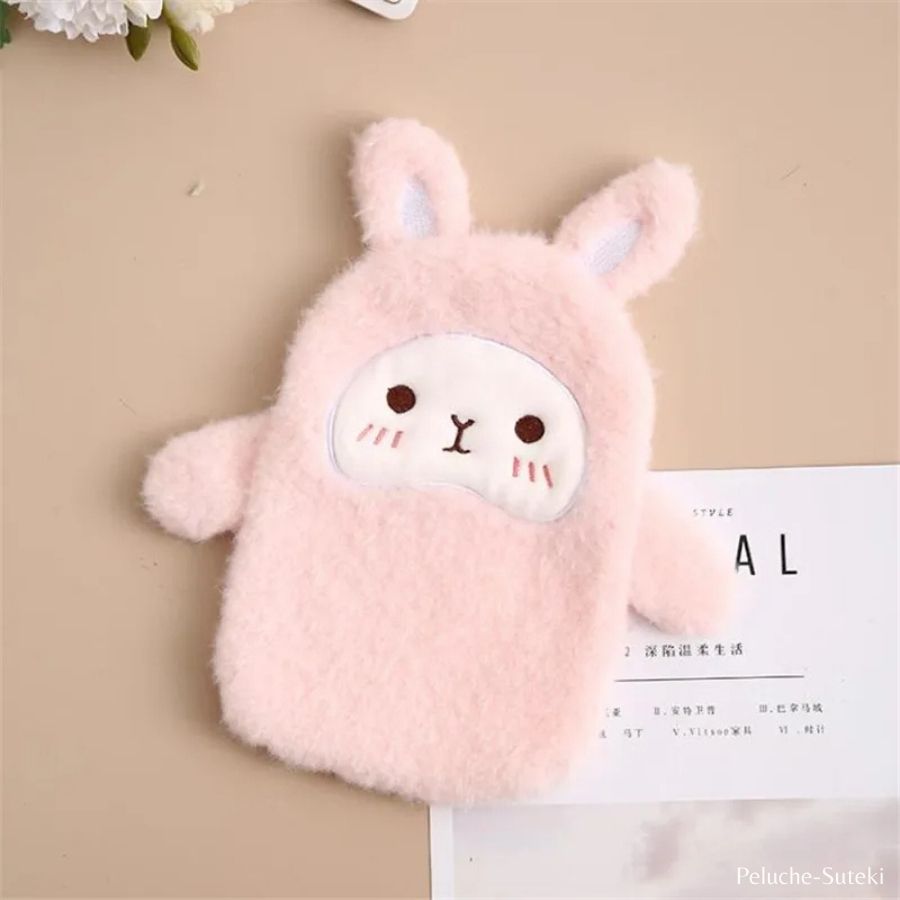 Bouillotte en Peluche Lapin Rose Pâle au Visage Kawaii