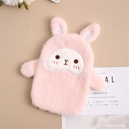 Bouillotte en Peluche Lapin Rose Pâle au Visage Kawaii