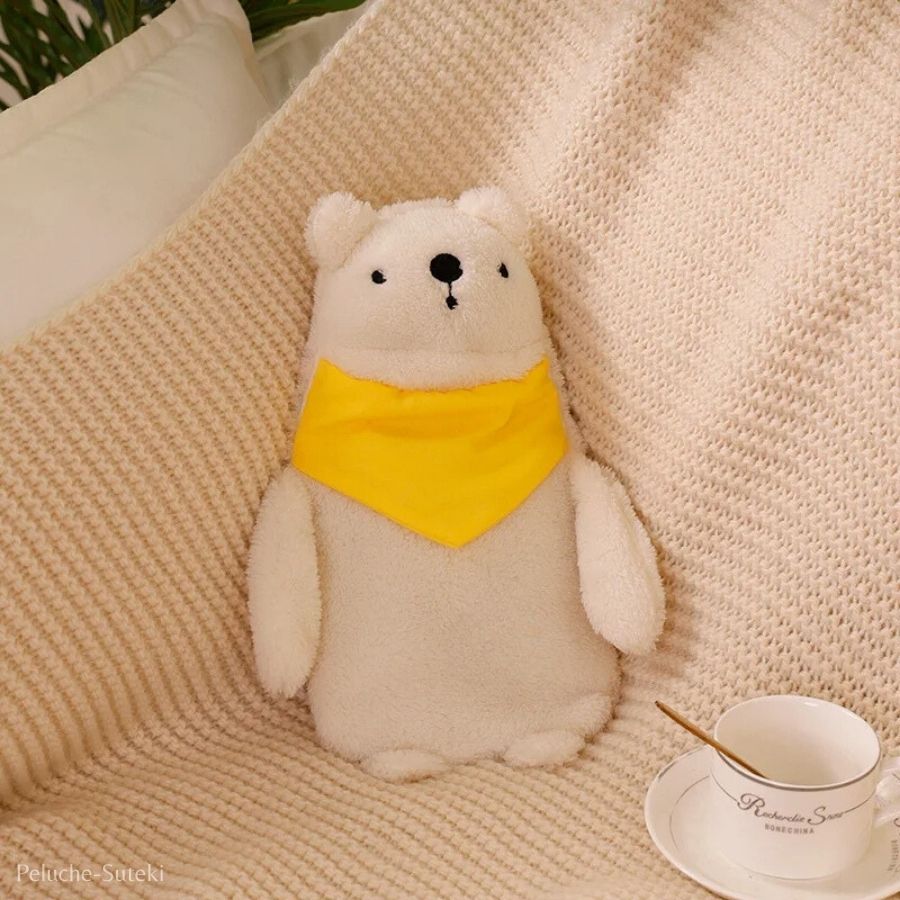 Bouillotte en Peluche Ours Polaire avec Bandana Jaune