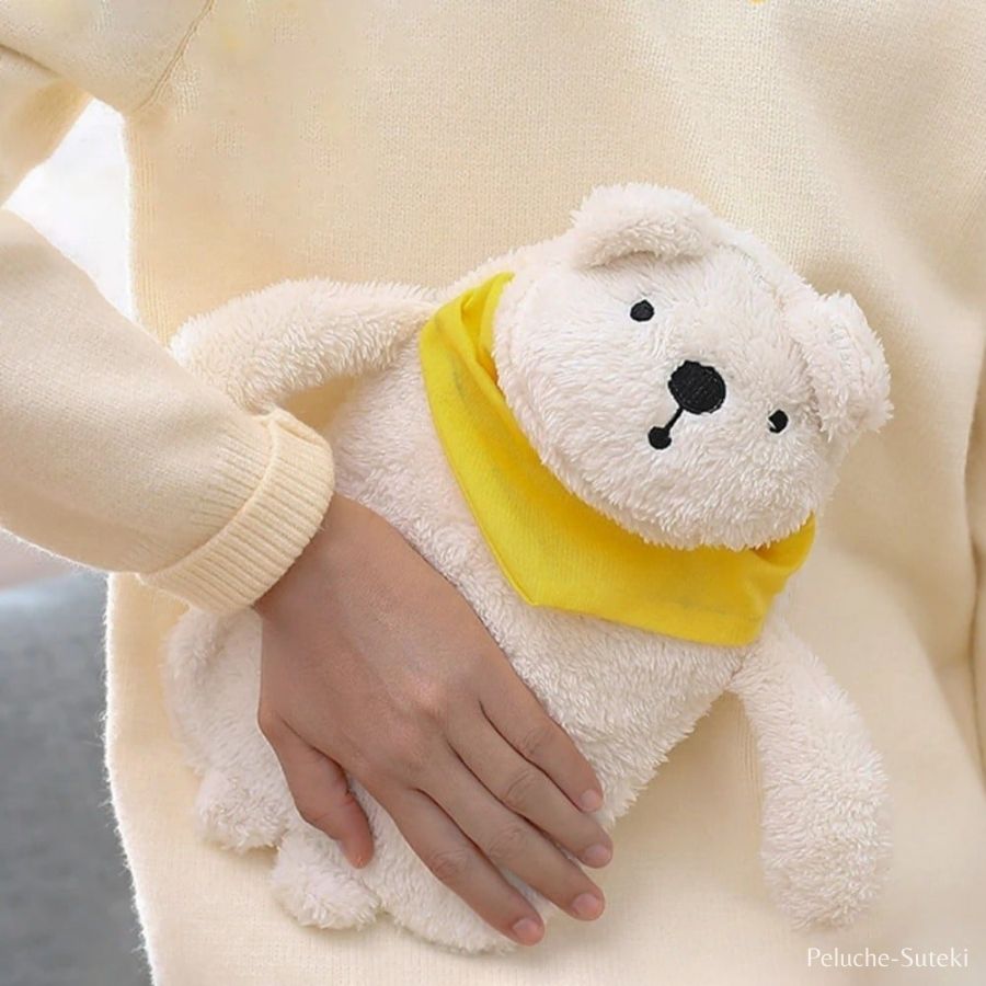 Bouillotte en Peluche Ours Polaire avec Bandana Jaune