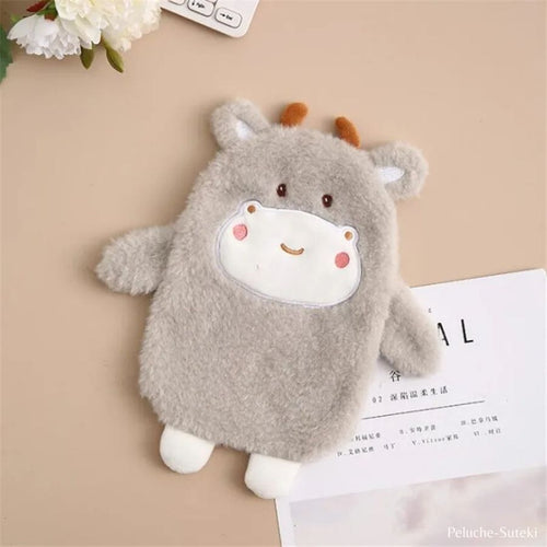 Bouillotte en Peluche Grise à Petites Cornes