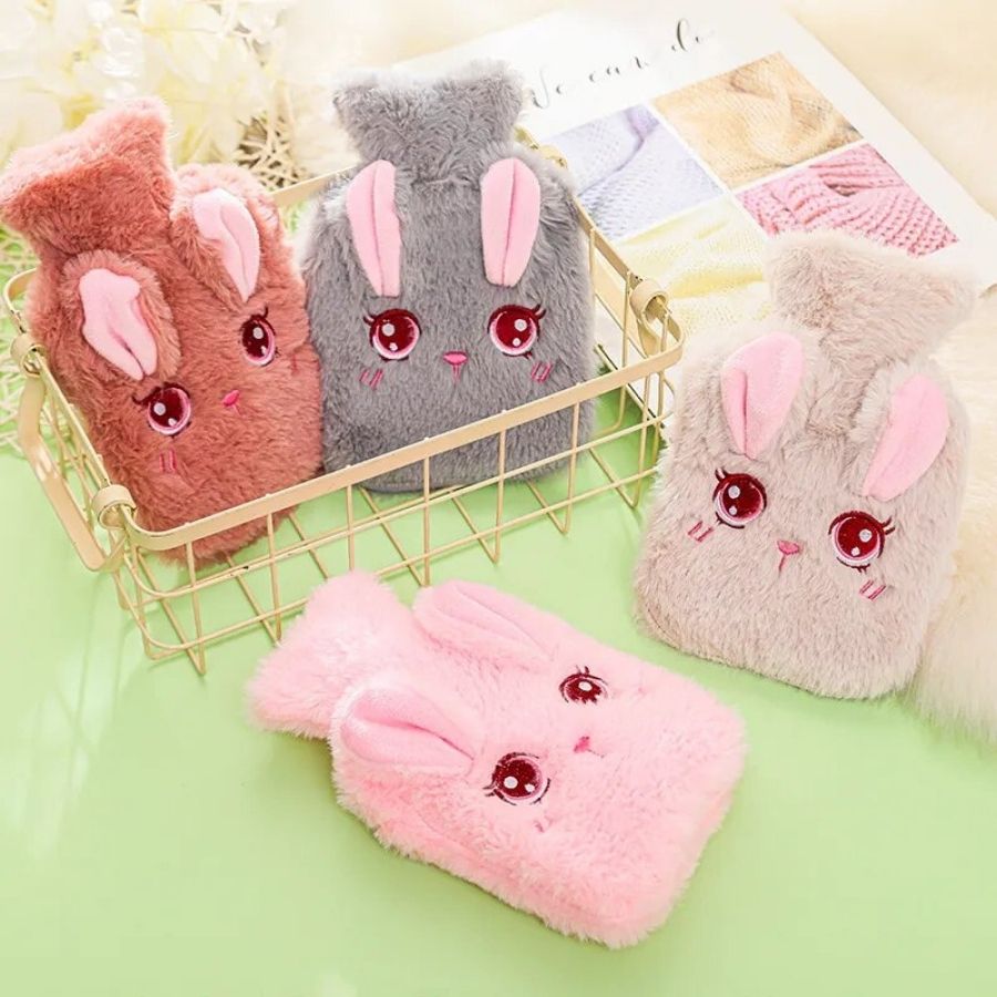Bouillotte en Peluche Rose Lapin avec Grands Yeux