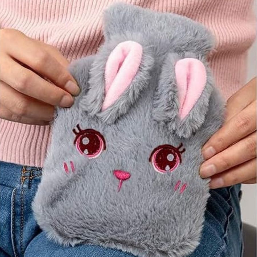 Bouillotte en Peluche Rose Lapin avec Grands Yeux