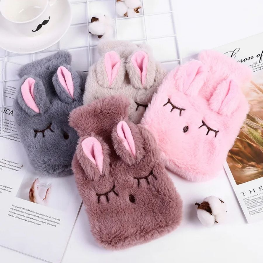 Bouillotte en Peluche Lapin Mauve Yeux Brodés