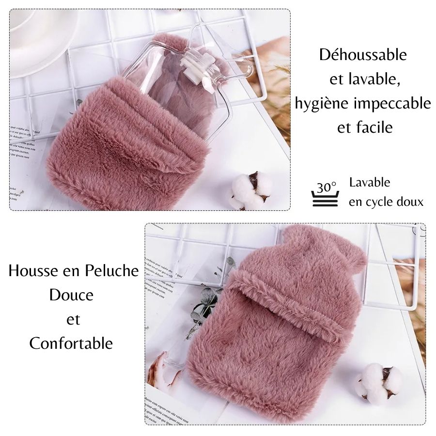 Bouillotte en Peluche Lapin Mauve Yeux Brodés