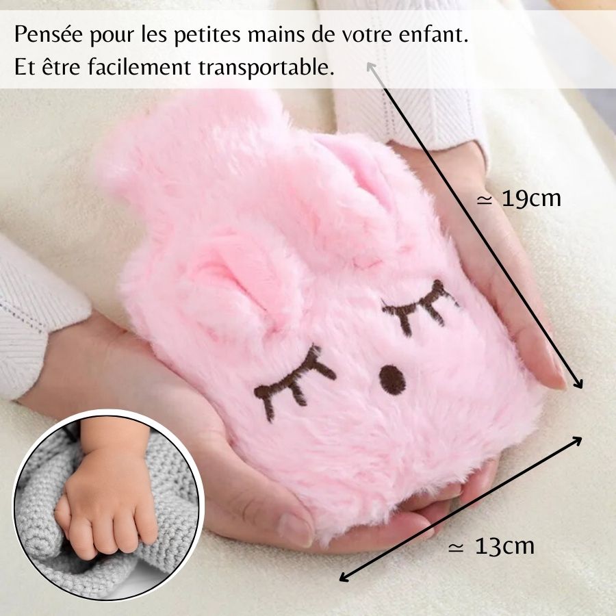 Bouillotte en Peluche Lapin Mauve Yeux Brodés